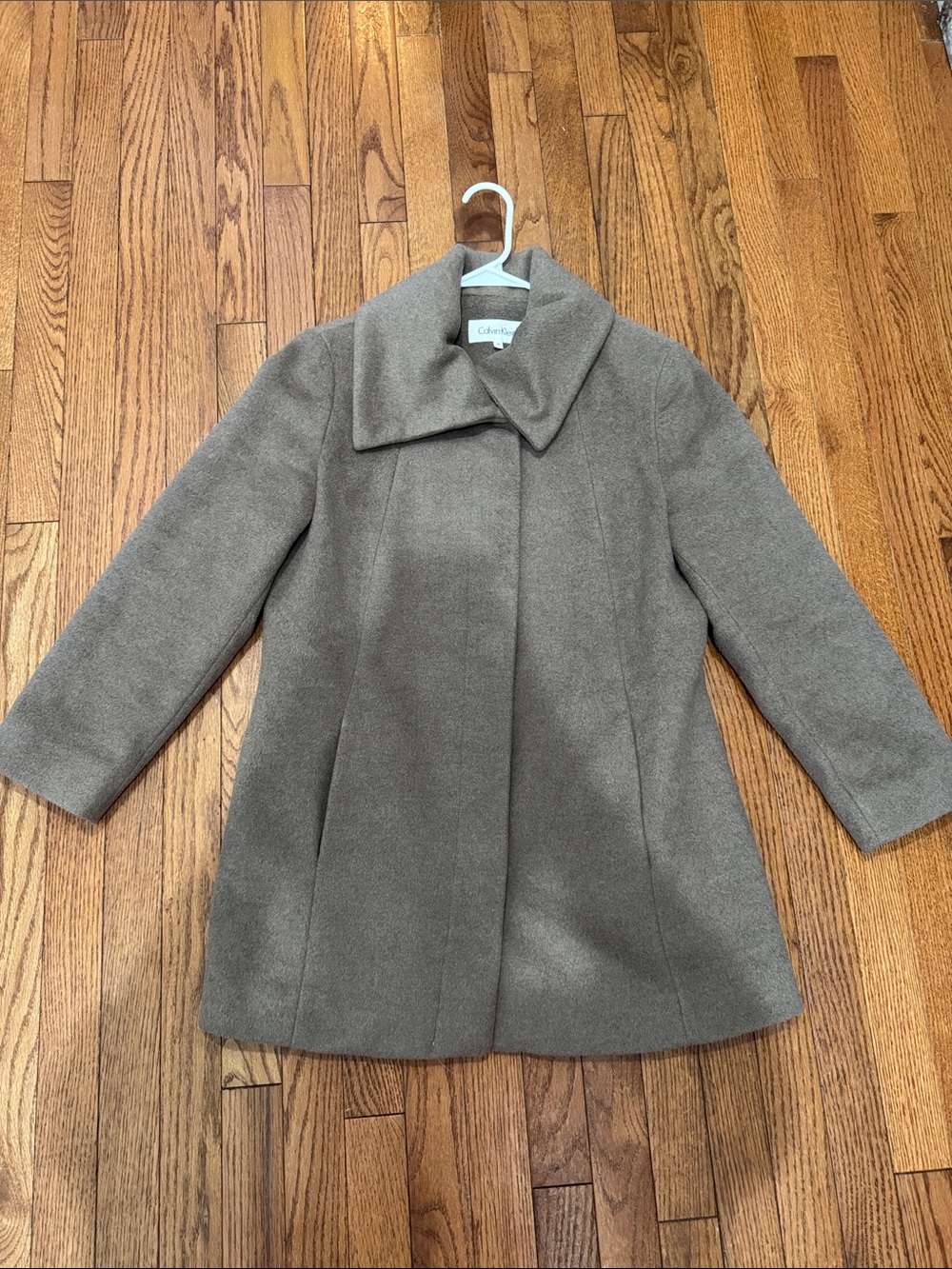 Calvin Klein Women's Taupe Wool-Blend Pea Coat